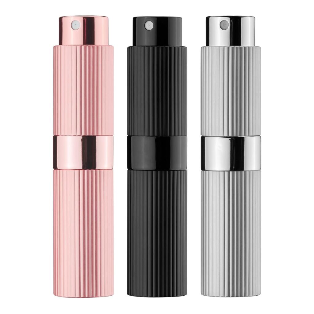 owlyee 8ML Perfume Atomizer (3PCS) Empty Cologne Spray Bottle, Mini Travel Sprayer (Black, Silver, Pink)